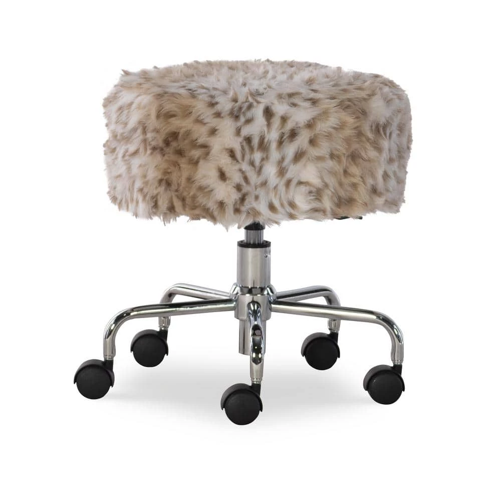 Des 18.25 in. Snow Leopard Adjustable Height Rolling Stool by Linon Home Decor 3 Des 18.25 in. Snow Leopard Adjustable Height Rolling Stool by Linon Home Decor