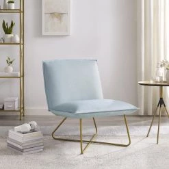 LauraLee Light Blue Polyester Velvet Accent Chair by Linon Home Decor -Linon Home Decor Shop light blue linon home decor accent chairs thd04096 1f 1000