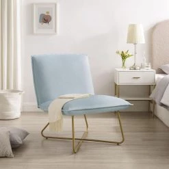 LauraLee Light Blue Polyester Velvet Accent Chair by Linon Home Decor -Linon Home Decor Shop light blue linon home decor accent chairs thd04096 31 1000