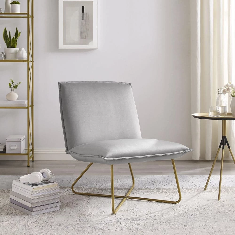 LauraLee Light Gray Polyester Velvet Accent Chair by Linon Home Decor 8 LauraLee Light Gray Polyester Velvet Accent Chair by Linon Home Decor - Image 6
