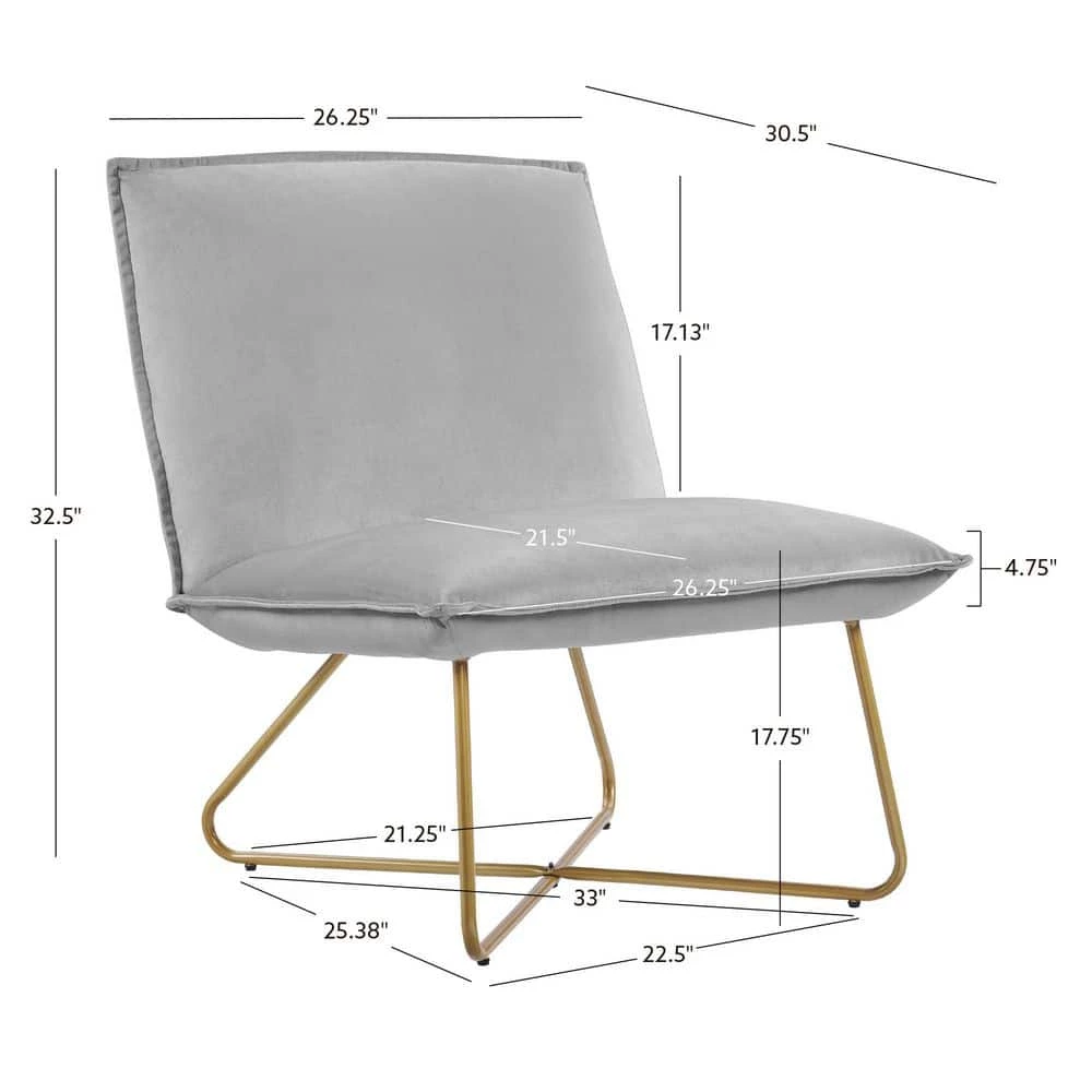 LauraLee Light Gray Polyester Velvet Accent Chair by Linon Home Decor 9 LauraLee Light Gray Polyester Velvet Accent Chair by Linon Home Decor - Image 7