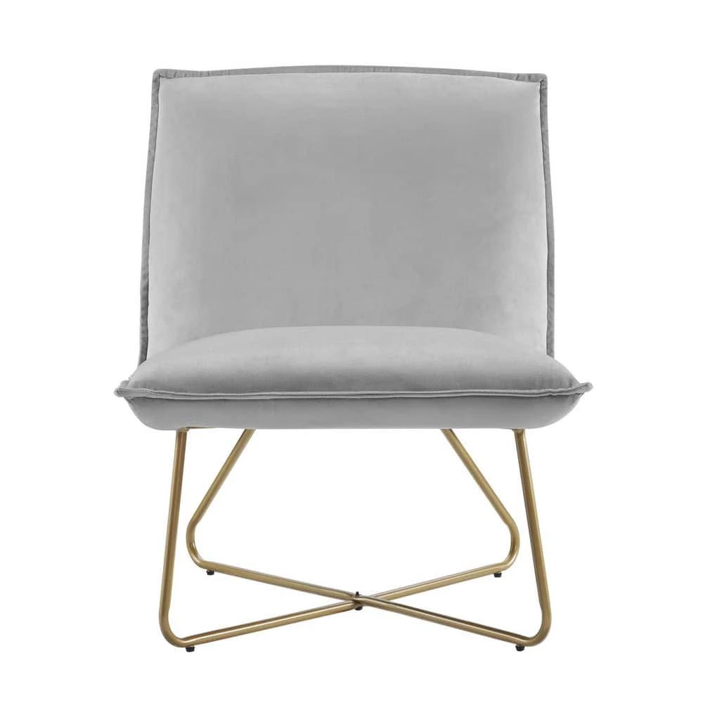 LauraLee Light Gray Polyester Velvet Accent Chair by Linon Home Decor 6 LauraLee Light Gray Polyester Velvet Accent Chair by Linon Home Decor - Image 4