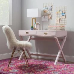 Sara 44 in. W Rectangular Light Pink 2-Drawer Writing Desk by Linon Home Decor -Linon Home Decor Shop light pink linon home decor writing desks thd03716 31 1000