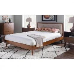 Ames Mid Century Medium Brown Upholstery HB Queen Oatmeal by Linon Home Decor -Linon Home Decor Shop medium brown linon home decor panel beds thd03598 31 1000