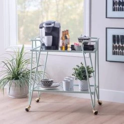 Winona Mint Bar Cart with Two Shelves and Casters by Linon Home Decor -Linon Home Decor Shop mint linon home decor bar carts thd03684 31 1000
