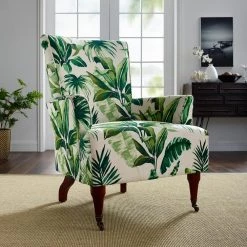 Janie Leaf Print Polyester Arm Chair with Dark Walnut Legs by Linon Home Decor 15 Janie Leaf Print Polyester Arm Chair with Dark Walnut Legs by Linon Home Decor -Linon Home Decor Shop multi color linon home decor accent chairs thd03427 31 1000