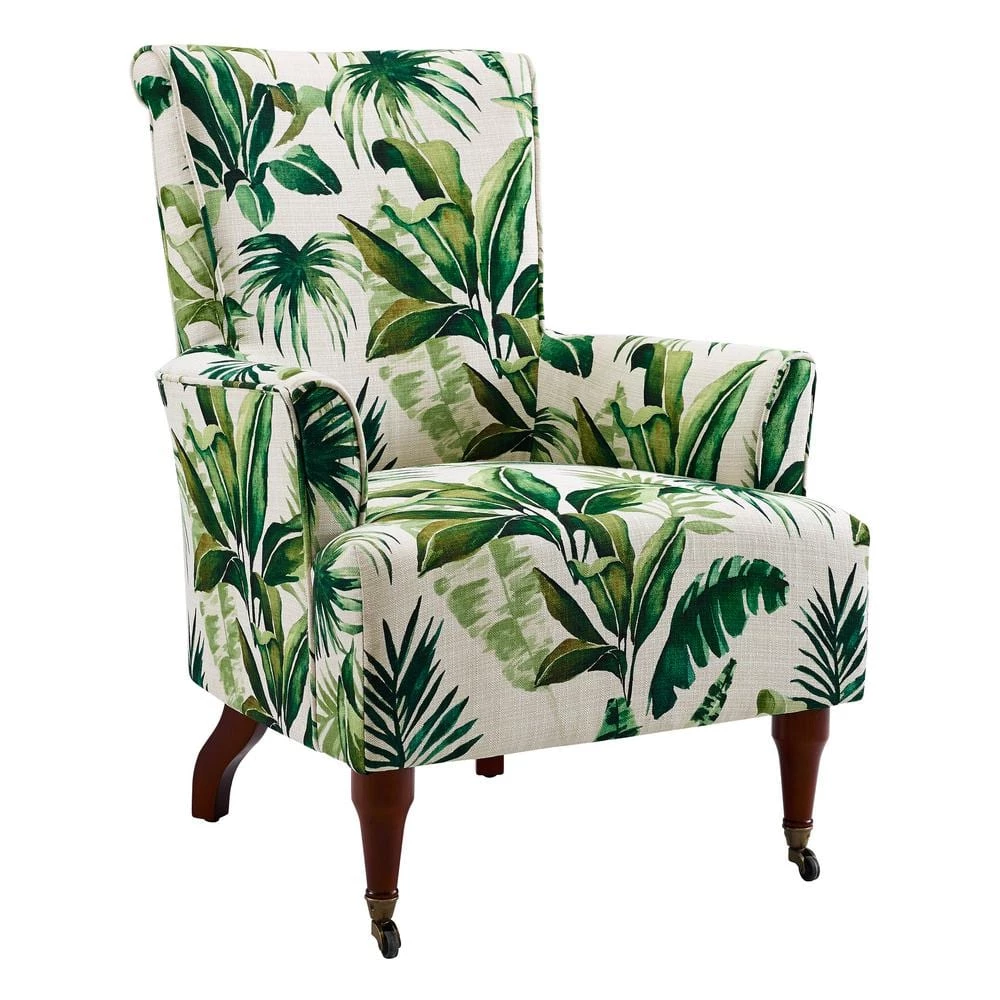 Janie Leaf Print Polyester Arm Chair with Dark Walnut Legs by Linon Home Decor 3 Janie Leaf Print Polyester Arm Chair with Dark Walnut Legs by Linon Home Decor