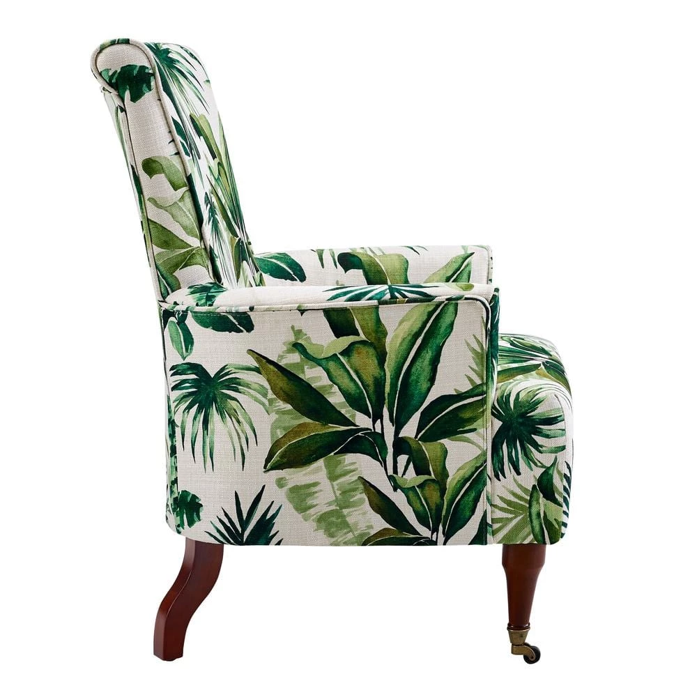 Janie Leaf Print Polyester Arm Chair with Dark Walnut Legs by Linon Home Decor 4 Janie Leaf Print Polyester Arm Chair with Dark Walnut Legs by Linon Home Decor - Image 2