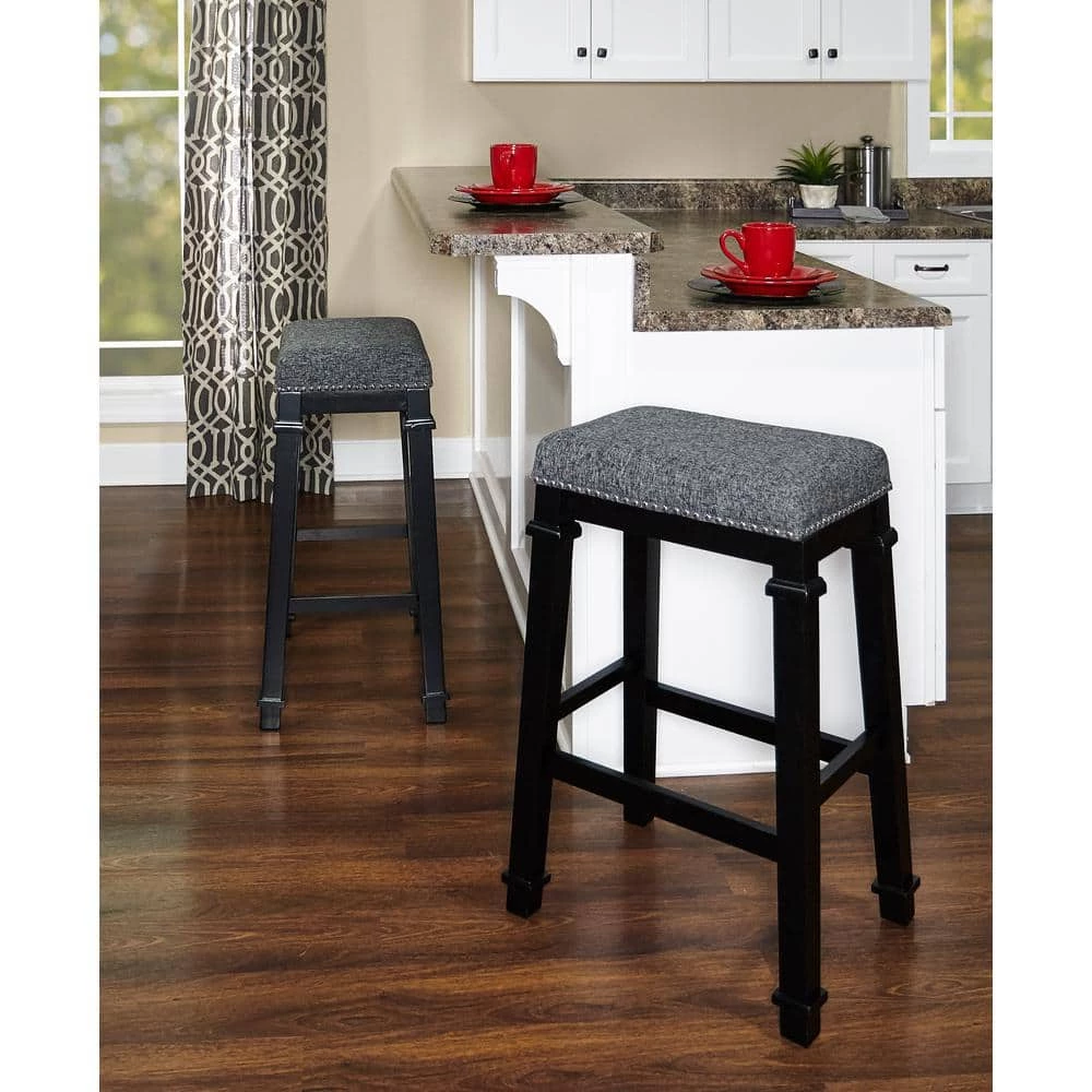 Aimee Black and White Tweed Backless Bar Stool by Linon Home Decor - Image 9