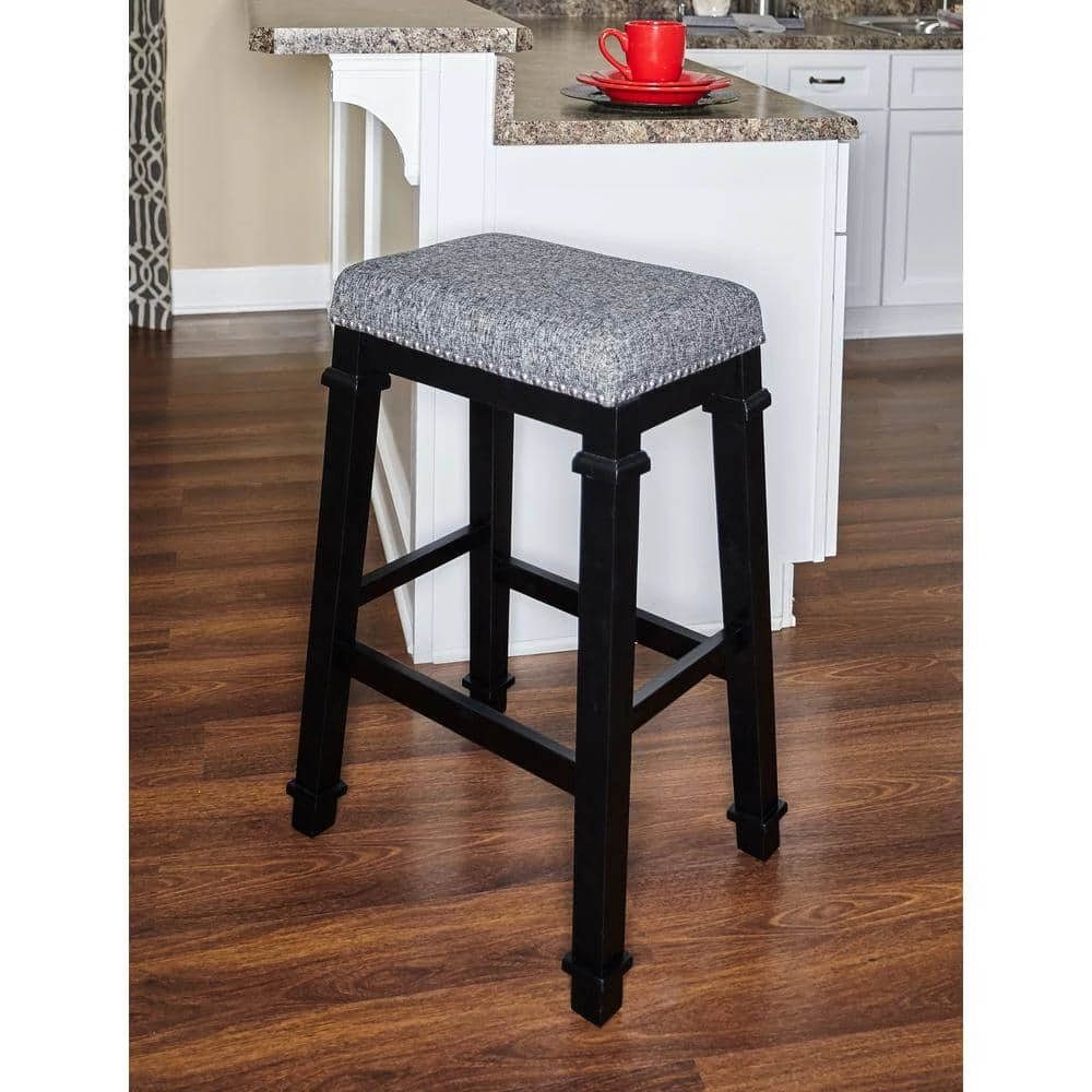 Aimee Black and White Tweed Backless Bar Stool by Linon Home Decor - Image 6