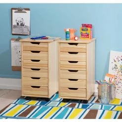 McLeod Natural 6-Drawer Rolling Storage Cart by Linon Home Decor -Linon Home Decor Shop natural linon home decor accent cabinets thd02089 fa 1000