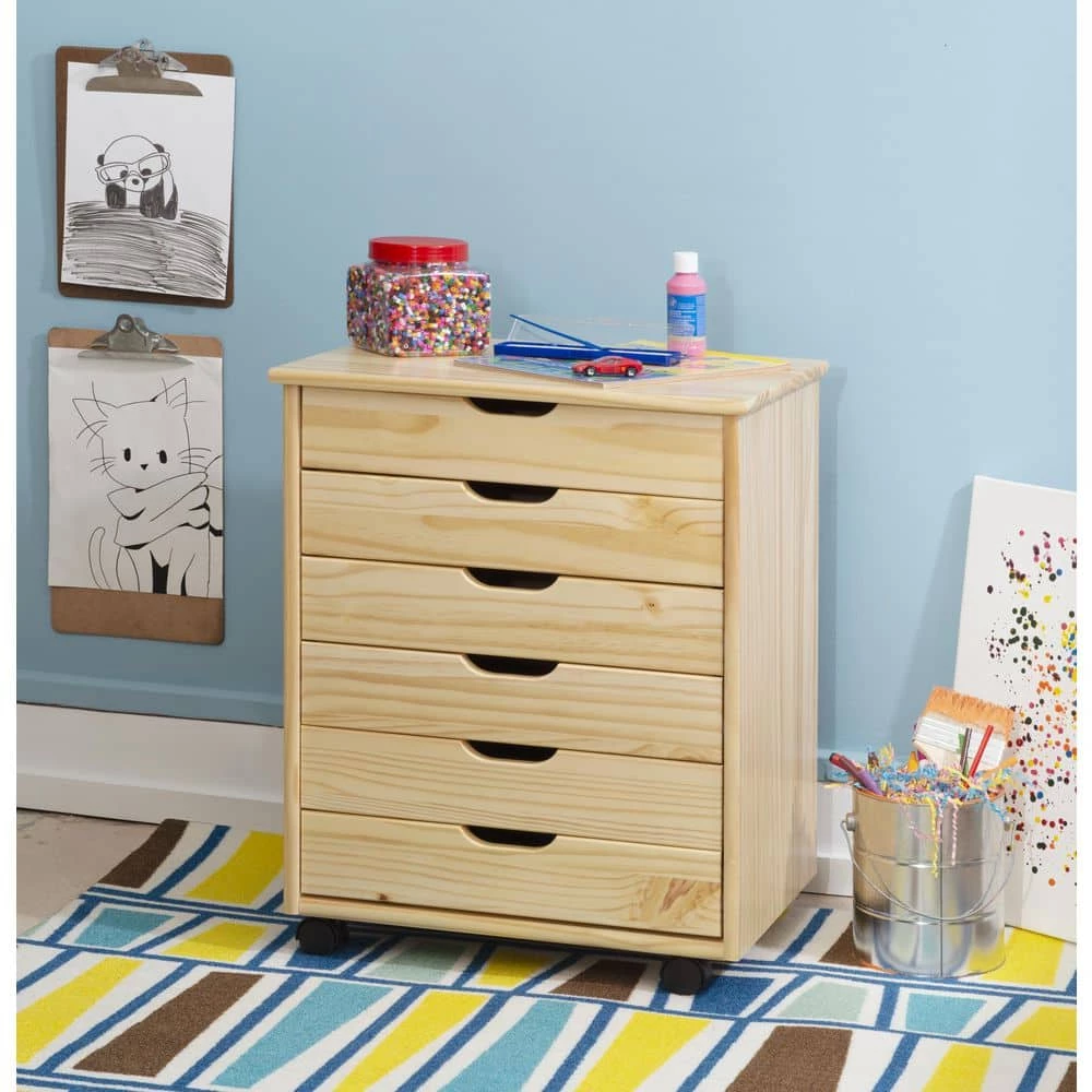 McLeod Natural 6-Drawer Wide Roll Cart by Linon Home Decor 11 McLeod Natural 6-Drawer Wide Roll Cart by Linon Home Decor - Image 9