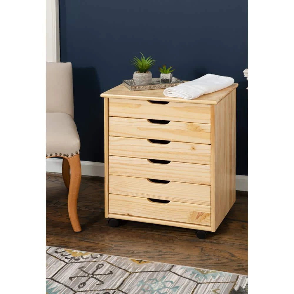 McLeod Natural 6-Drawer Wide Roll Cart by Linon Home Decor 8 McLeod Natural 6-Drawer Wide Roll Cart by Linon Home Decor - Image 6
