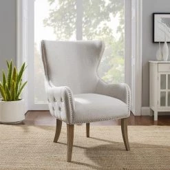 Harlem Natural Upholstered Round Back Side Chair by Linon Home Decor -Linon Home Decor Shop natural linon home decor accent chairs thd02904 31 1000