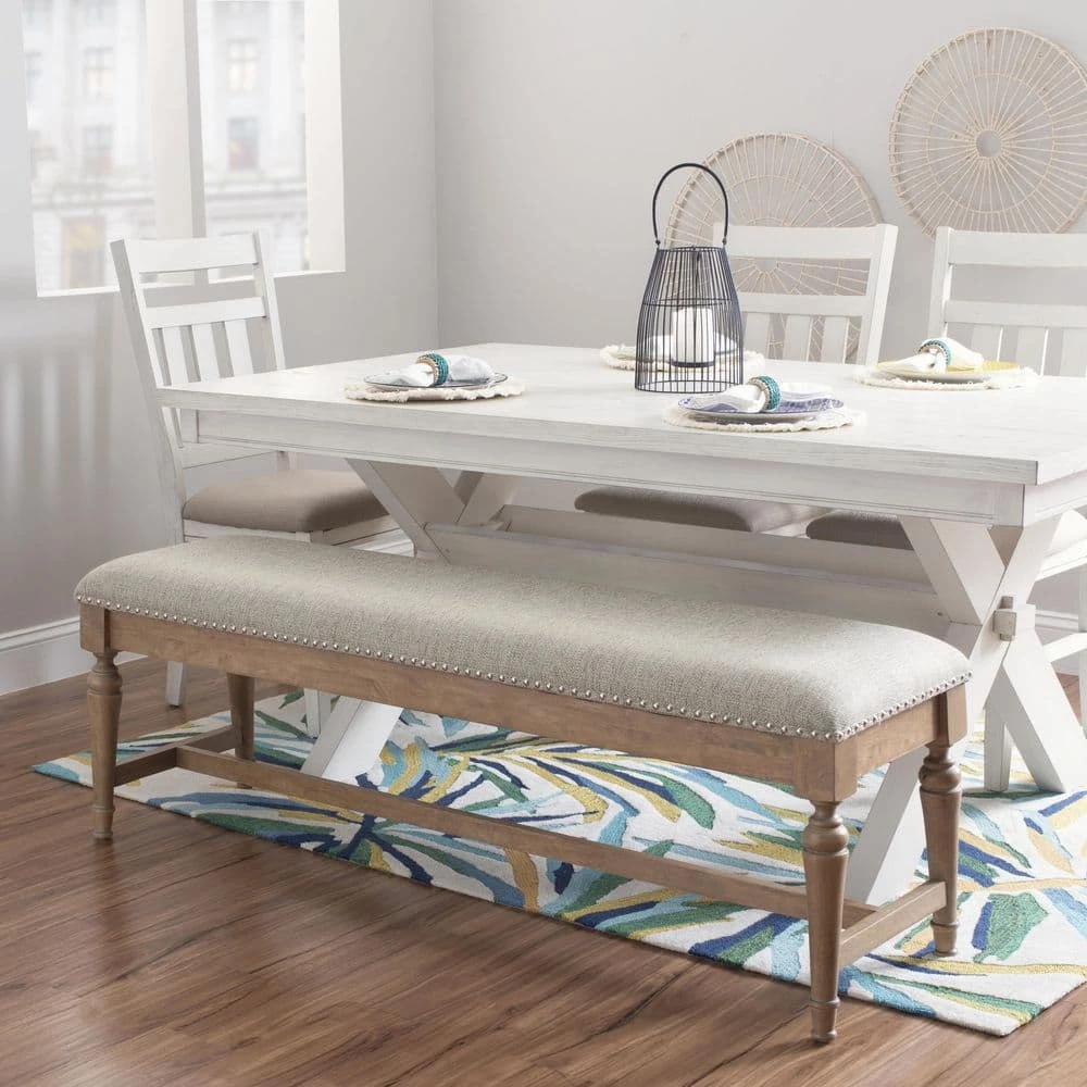 Galena Natural 60 in. Bench with Cushioned Seat and Nailhead Accents by Linon Home Decor 6 Galena Natural 60 in. Bench with Cushioned Seat and Nailhead Accents by Linon Home Decor - Image 4