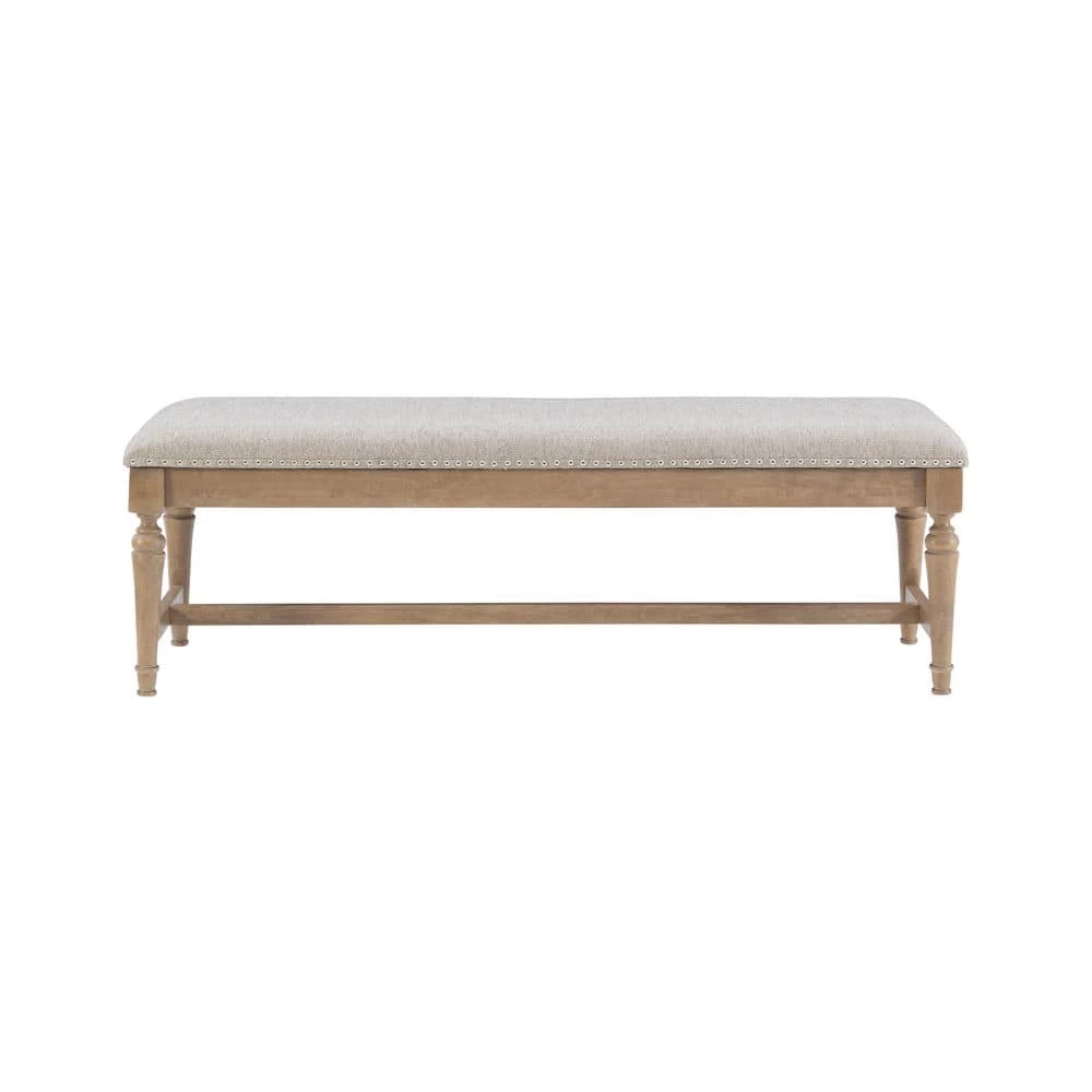 Galena Natural 60 in. Bench with Cushioned Seat and Nailhead Accents by Linon Home Decor 5 Galena Natural 60 in. Bench with Cushioned Seat and Nailhead Accents by Linon Home Decor - Image 3