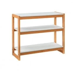 Henry 29.5 in. White and Natural Wood 3-Shelf Low Bookcase by Linon Home Decor