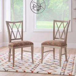 Elko Natural Dining Chair with UPH Flower Seat (2-Pack) by Linon Home Decor -Linon Home Decor Shop natural linon home decor dining chairs thdac03734 31 1000