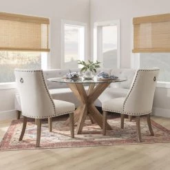 Norris 48 in. L Natural Round Dining Table with Glass Top (Seats 4) by Linon Home Decor 14 Norris 48 in. L Natural Round Dining Table with Glass Top (Seats 4) by Linon Home Decor -Linon Home Decor Shop natural linon home decor kitchen dining tables hd221845 4f 1000