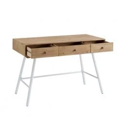 Felisha 44 in. L Rectangular Natural Finish 3-Drawer Writing Desk with Sturdy White Iron Leg Base by Linon Home Decor -Linon Home Decor Shop natural linon home decor writing desks thd03239 77 1000