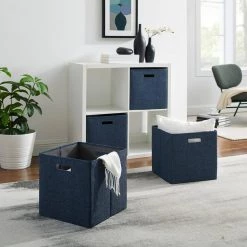 Dillon Navy Foldable Fabric Storage Bin 13 in. x 13 in. x 13 in. (Carton of 2) by Linon Home Decor -Linon Home Decor Shop navy blue linon home decor kids storage cubes thd03479 31 1000