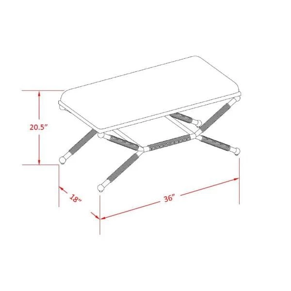 Alden 36"W x 18"D x 20.5"H Neutral Beige Cotton Bench with Iron Metal Legs and Rope Wrapped Details by Linon Home Decor 6 Alden 36"W x 18"D x 20.5"H Neutral Beige Cotton Bench with Iron Metal Legs and Rope Wrapped Details by Linon Home Decor - Image 4