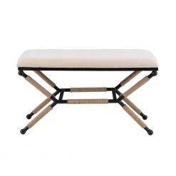 Alden 36"W x 18"D x 20.5"H Neutral Beige Cotton Bench with Iron Metal Legs and Rope Wrapped Details by Linon Home Decor 9 Alden 36"W x 18"D x 20.5"H Neutral Beige Cotton Bench with Iron Metal Legs and Rope Wrapped Details by Linon Home Decor -Linon Home Decor Shop neutral linon home decor bedroom benches thd03198 c3 1000