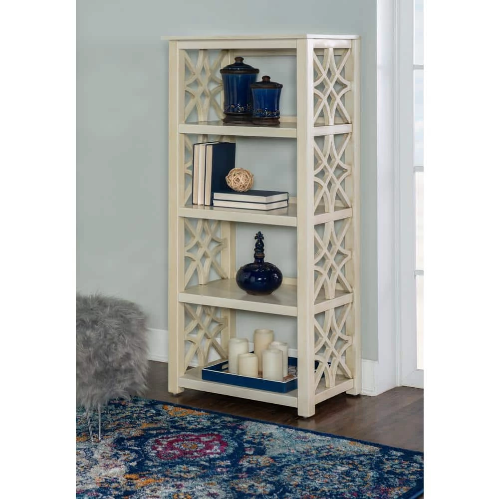 54.5 in. Off White Wood 4-shelf Accent Bookcase with Open Back by Linon Home Decor 2 54.5 in. Off White Wood 4-shelf Accent Bookcase with Open Back by Linon Home Decor