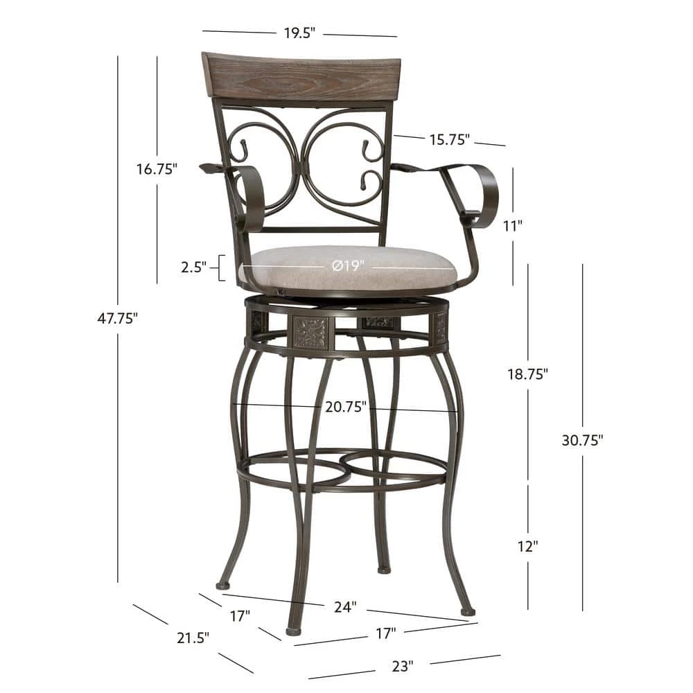 Labelle 47.75 in. H Pewter Big & Tall Arm Barstool by Linon Home Decor 11 Labelle 47.75 in. H Pewter Big & Tall Arm Barstool by Linon Home Decor - Image 9