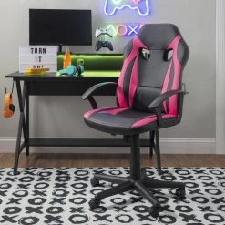 Walter Pink Faux Leather Gaming Chair with Arms by Linon Home Decor 17 Walter Pink Faux Leather Gaming Chair with Arms by Linon Home Decor -Linon Home Decor Shop pink black linon home decor gaming chairs thd04024 31 1000