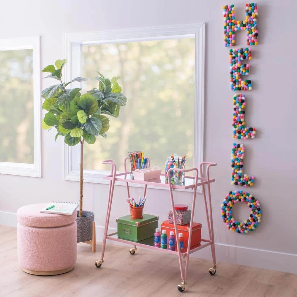 Winona Pink Bar Cart with Two Shelves and Casters by Linon Home Decor 8 Winona Pink Bar Cart with Two Shelves and Casters by Linon Home Decor - Image 6