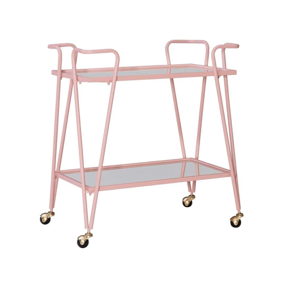 Winona Pink Bar Cart with Two Shelves and Casters by Linon Home Decor 3 Winona Pink Bar Cart with Two Shelves and Casters by Linon Home Decor