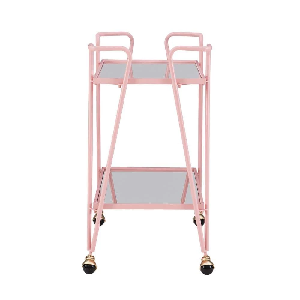 Winona Pink Bar Cart with Two Shelves and Casters by Linon Home Decor 4 Winona Pink Bar Cart with Two Shelves and Casters by Linon Home Decor - Image 2