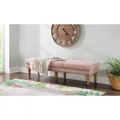 Elena Pink Washed Linen 17.75 in. H x 62 in. W x 19.625 in. H Bench by Linon Home Decor -Linon Home Decor Shop pink linon home decor bedroom benches thd03520 31 1000