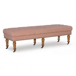 Elena Pink Washed Linen 17.75 in. H x 62 in. W x 19.625 in. H Bench by Linon Home Decor