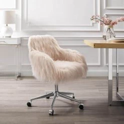Frannie Pink Faux Fur Barrell Office Chair with Fixed Arms by Linon Home Decor -Linon Home Decor Shop pink linon home decor task chairs thd03222 31 1000