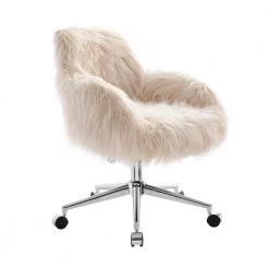 Frannie Pink Faux Fur Barrell Office Chair with Fixed Arms by Linon Home Decor