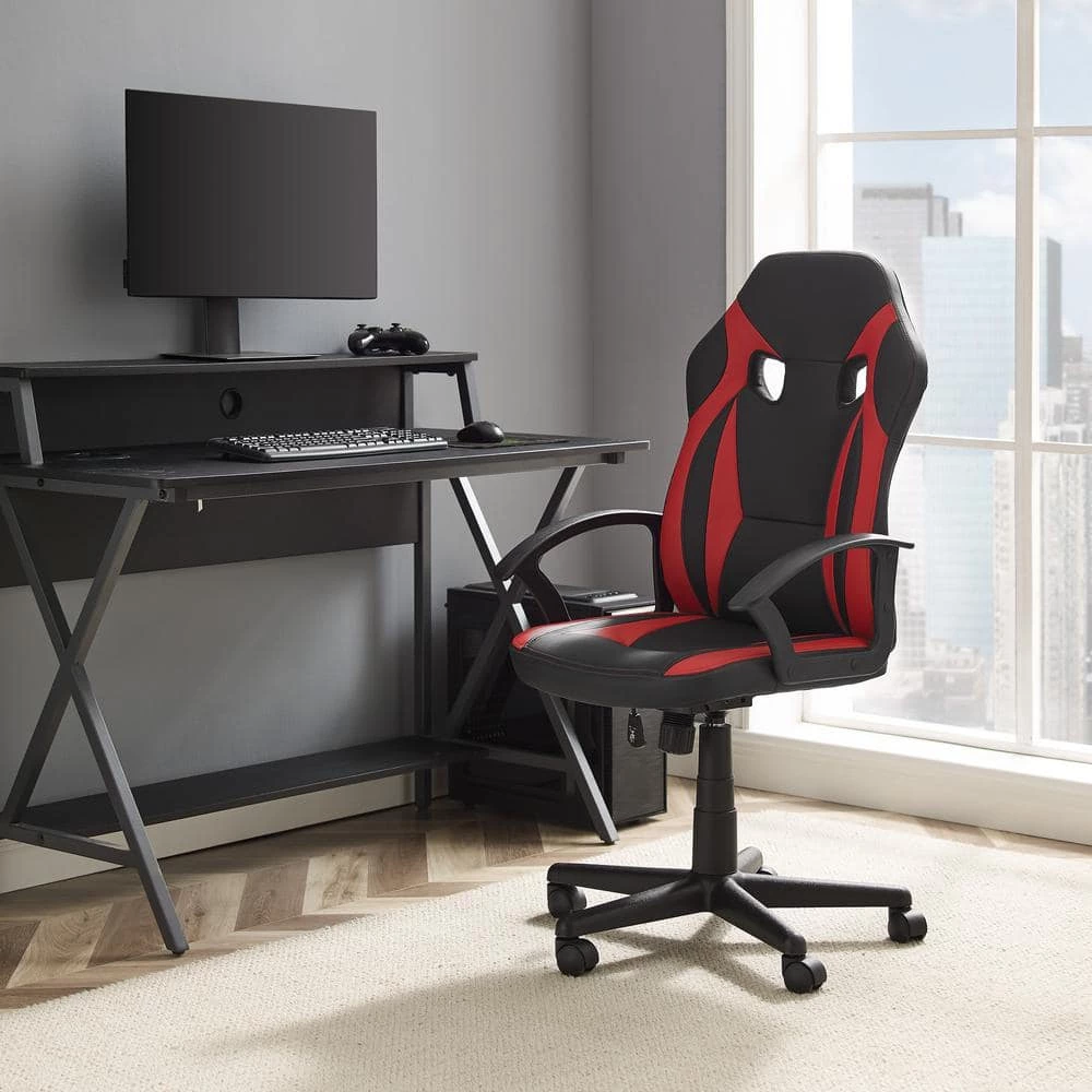 Walter Black/Red Faux Leather Gaming Chair with Arms by Linon Home Decor 9 Walter Black/Red Faux Leather Gaming Chair with Arms by Linon Home Decor - Image 7