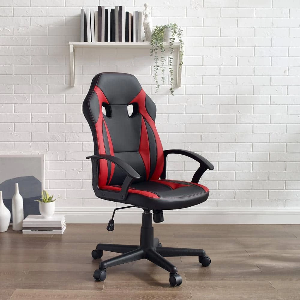 Walter Black/Red Faux Leather Gaming Chair with Arms by Linon Home Decor 10 Walter Black/Red Faux Leather Gaming Chair with Arms by Linon Home Decor - Image 8