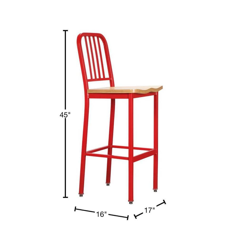 Corbin Red Metal 30 in. Barstool with Wood Seat (Set of 2) by Linon Home Decor 5 Corbin Red Metal 30 in. Barstool with Wood Seat (Set of 2) by Linon Home Decor - Image 3