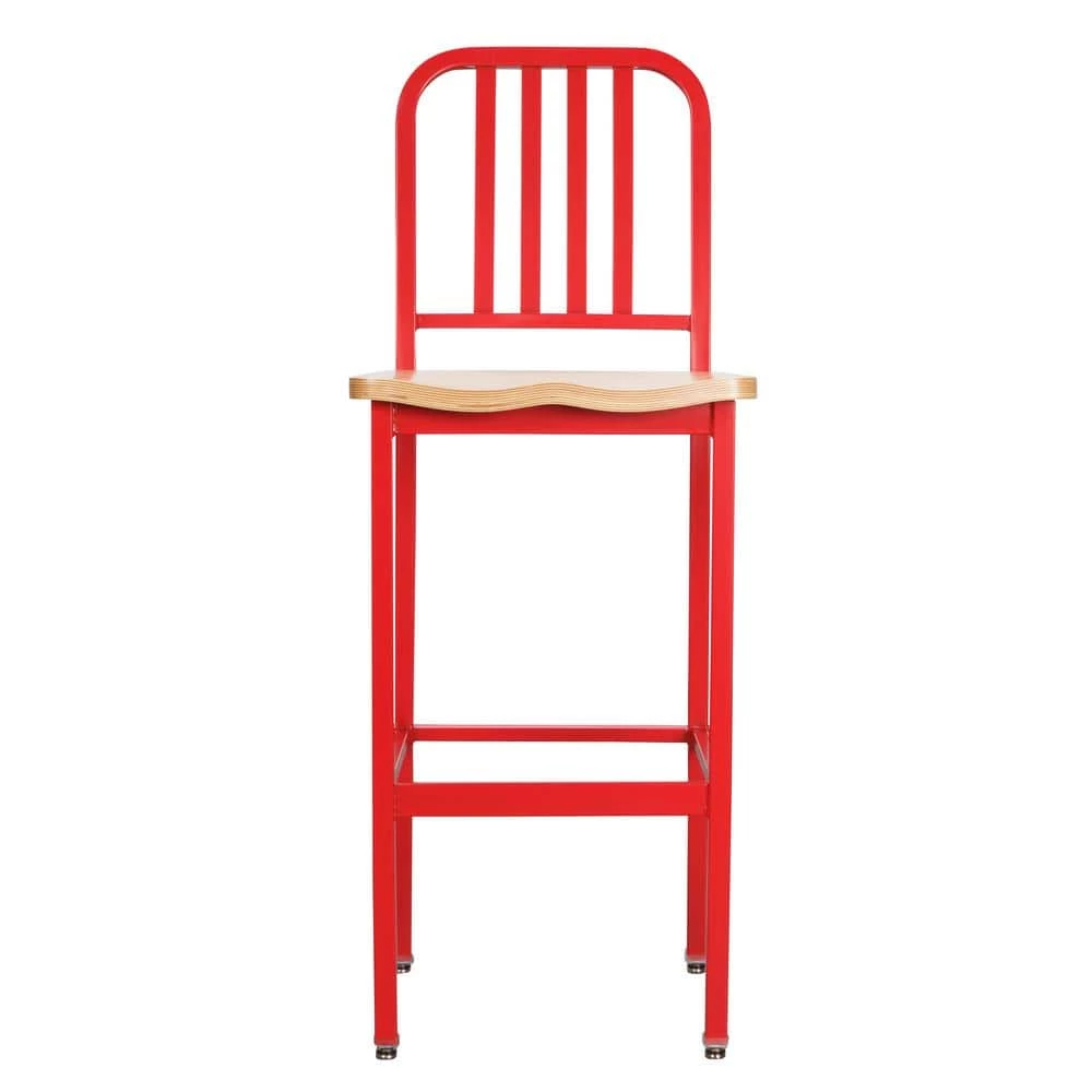 Corbin Red Metal 30 in. Barstool with Wood Seat (Set of 2) by Linon Home Decor 3 Corbin Red Metal 30 in. Barstool with Wood Seat (Set of 2) by Linon Home Decor