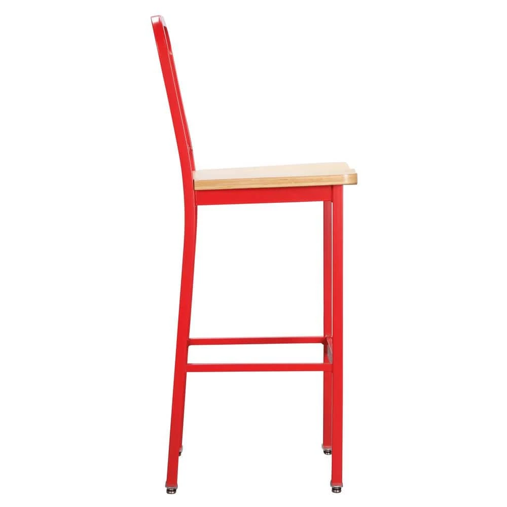 Corbin Red Metal 30 in. Barstool with Wood Seat (Set of 2) by Linon Home Decor 4 Corbin Red Metal 30 in. Barstool with Wood Seat (Set of 2) by Linon Home Decor - Image 2