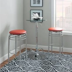 Layton 31 in. Silver Metal Swivel Barstool with Red Faux Leather Seat by Linon Home Decor -Linon Home Decor Shop red linon home decor bar stools thdac3741 31 1000