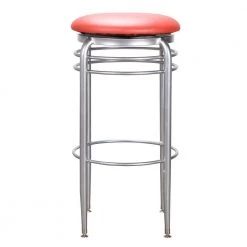 Layton 31 in. Silver Metal Swivel Barstool with Red Faux Leather Seat by Linon Home Decor