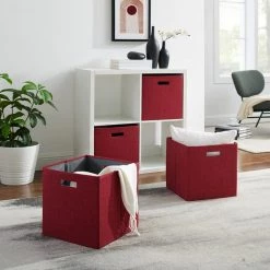Dillon Red Foldable Fabric Storage Bin 13 in. x 13 in. x 13 in. (Carton of 2) by Linon Home Decor -Linon Home Decor Shop red linon home decor kids storage cubes thd03480 31 1000