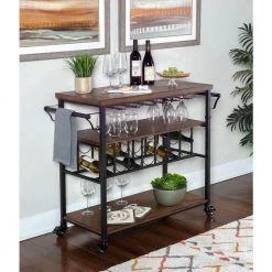 Austin Rustic Brown Wood and Metal Wine Cart by Linon Home Decor -Linon Home Decor Shop rustic brown linon home decor bar carts thd01830 31 1000