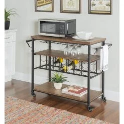 Austin Rustic Brown Wood and Metal Wine Cart by Linon Home Decor -Linon Home Decor Shop rustic brown linon home decor bar carts thd01830 76 1000