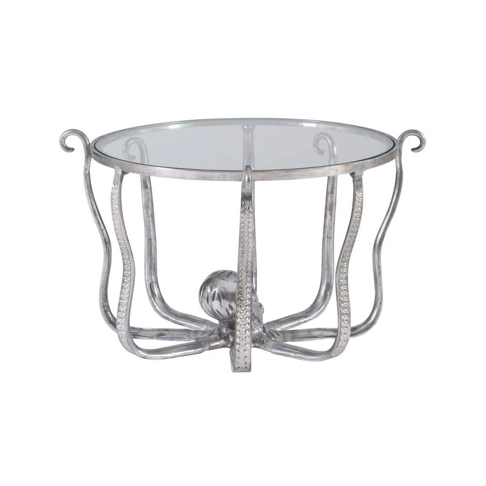 Okemo 31 W in. Silver Octopus Round Glass Top Coffee Table by Linon Home Decor 6 Okemo 31 W in. Silver Octopus Round Glass Top Coffee Table by Linon Home Decor - Image 4