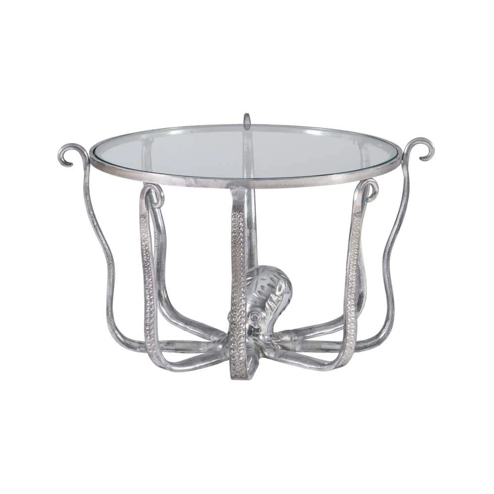 Okemo 31 W in. Silver Octopus Round Glass Top Coffee Table by Linon Home Decor 7 Okemo 31 W in. Silver Octopus Round Glass Top Coffee Table by Linon Home Decor - Image 5