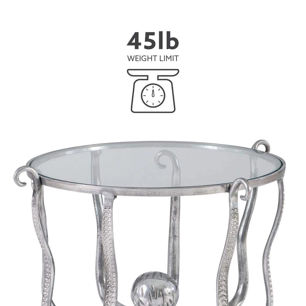 Okemo 31 W in. Silver Octopus Round Glass Top Coffee Table by Linon Home Decor 4 Okemo 31 W in. Silver Octopus Round Glass Top Coffee Table by Linon Home Decor - Image 2
